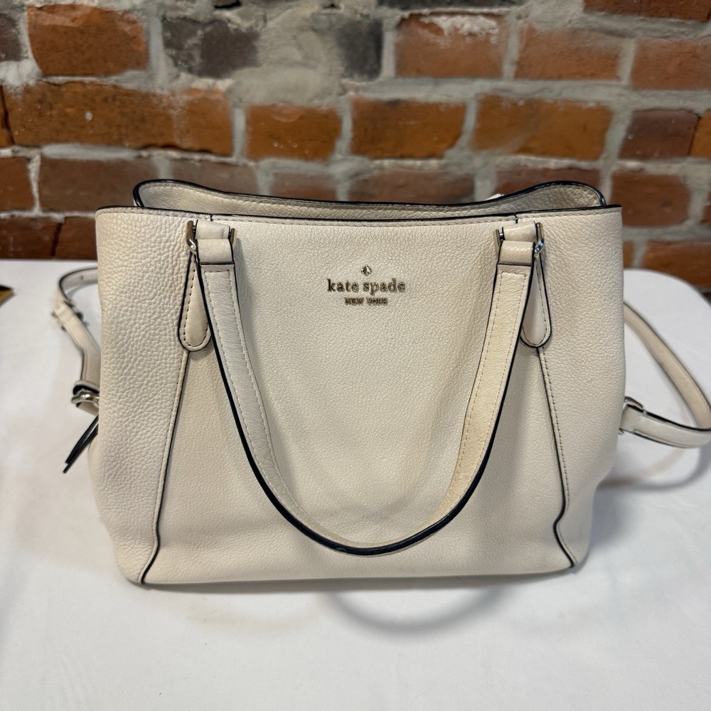 KATE SPADE Jackson Satchel Bag Medium Tote Pebble Leather Grey Removable Strap